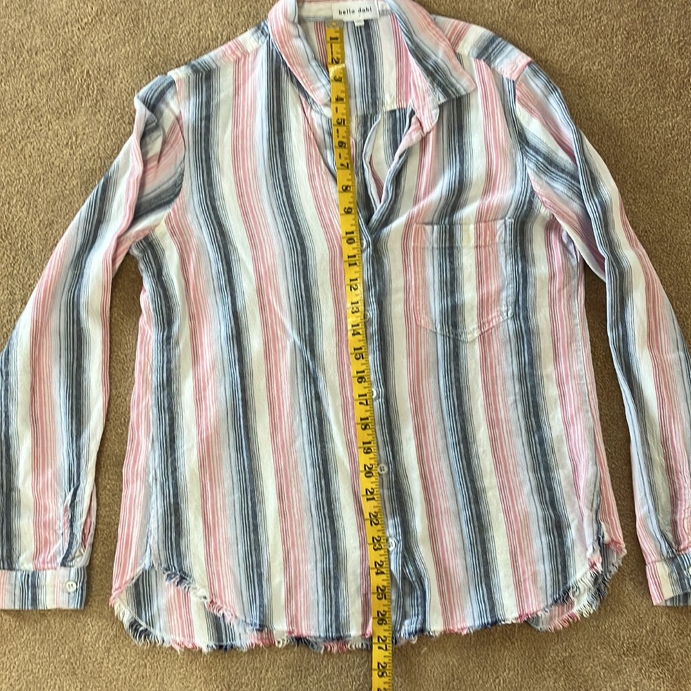 Bella Dahl Anthropologie Frayed Hem Striped Button Down Shirt Top - Picture 7 of 7